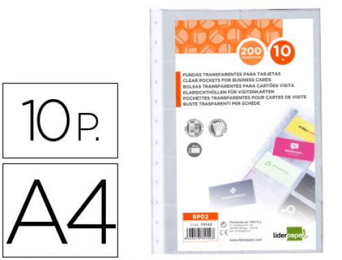 Recarga para porta cartoes liderpapel aneis din a4 bolsa de 10 unidades , Liderpapel , 74142 , 8423473741423